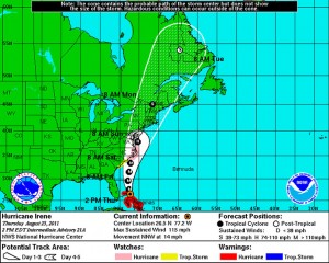 The National Weather Service issued this Hurricane Irene track forecast graphic two days before landfall. 