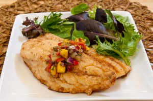 Snapper with tropical fruit salsa. 