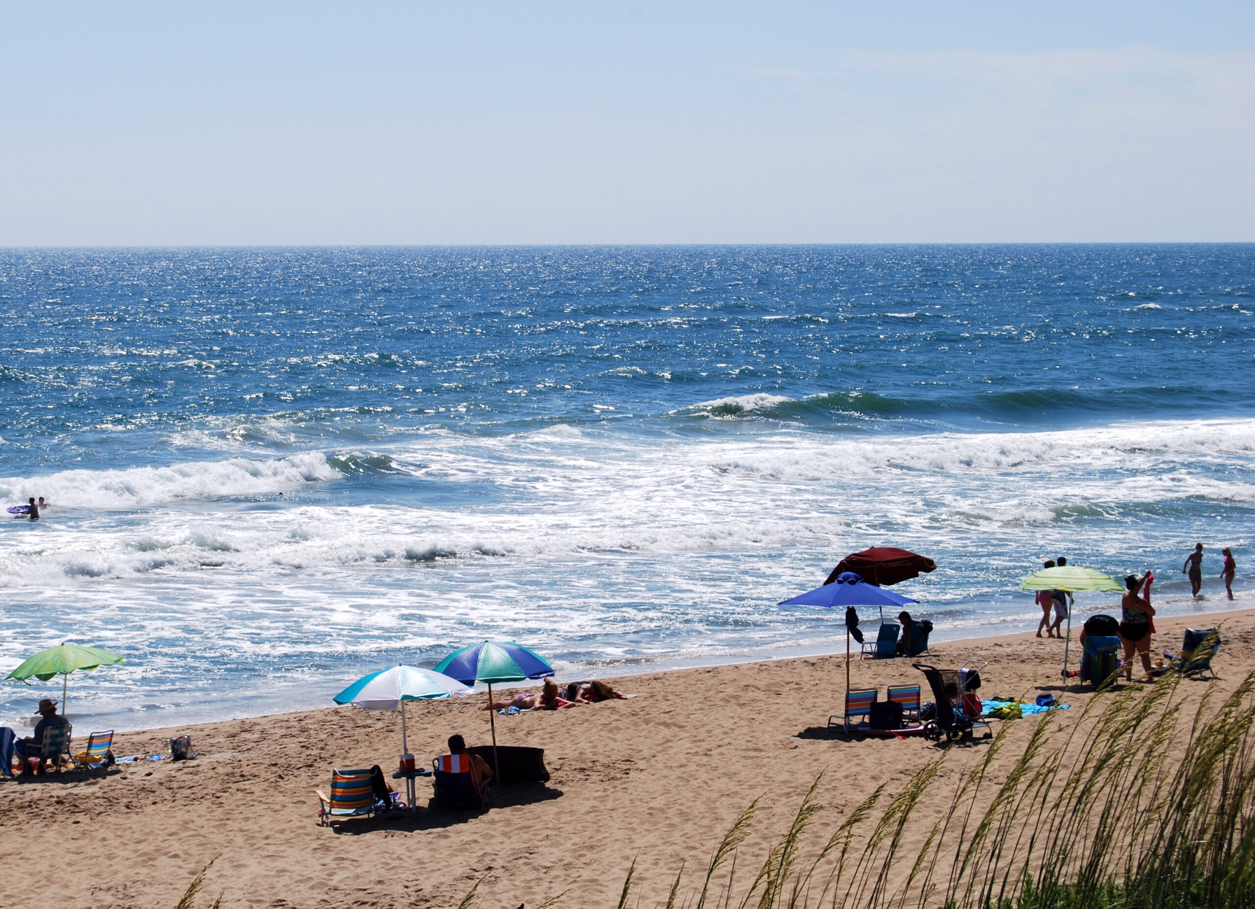 A view of rip currents from the shore of a beach in the Outer Banks