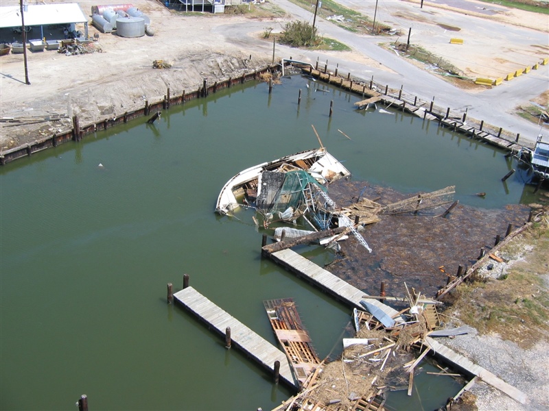 Sunken fishing boat after Hurricane Katrina