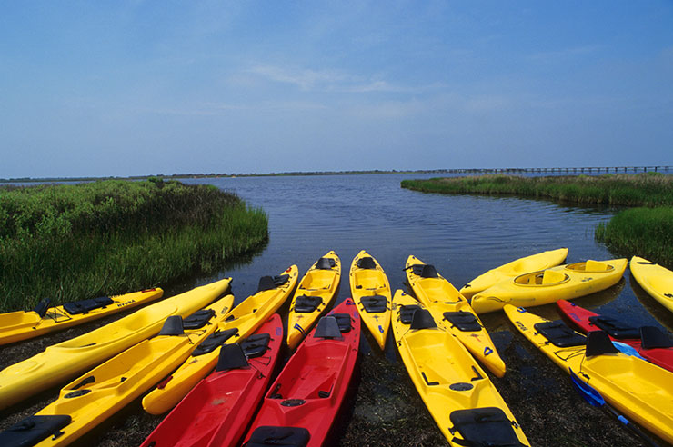 Kayaks back from a trip on the Pamlico Sound. 