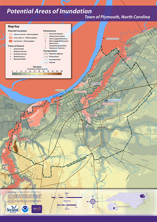Map of potential areas of inundation.