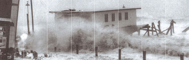 Kure Beach Pier during Hurricane Hazel.
