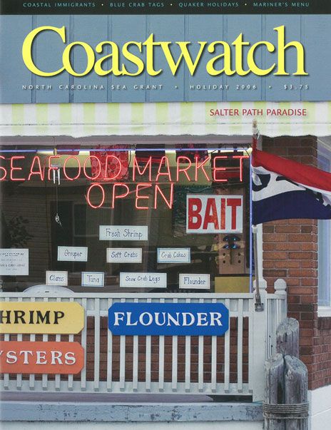 Front window of Salter Path seafood shop. Photo by Scott Taylor