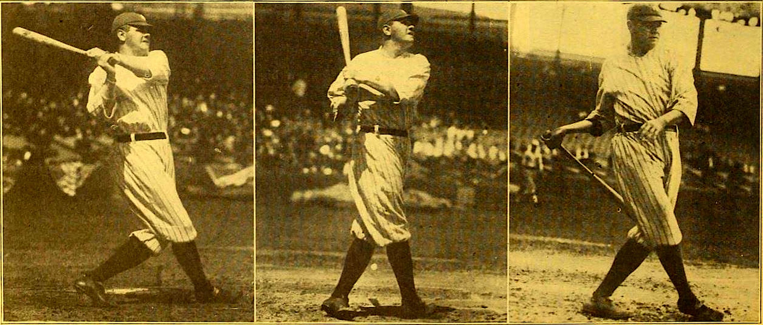 image: Baseball star Babe Ruth with a bat in his hand at a baseball game.