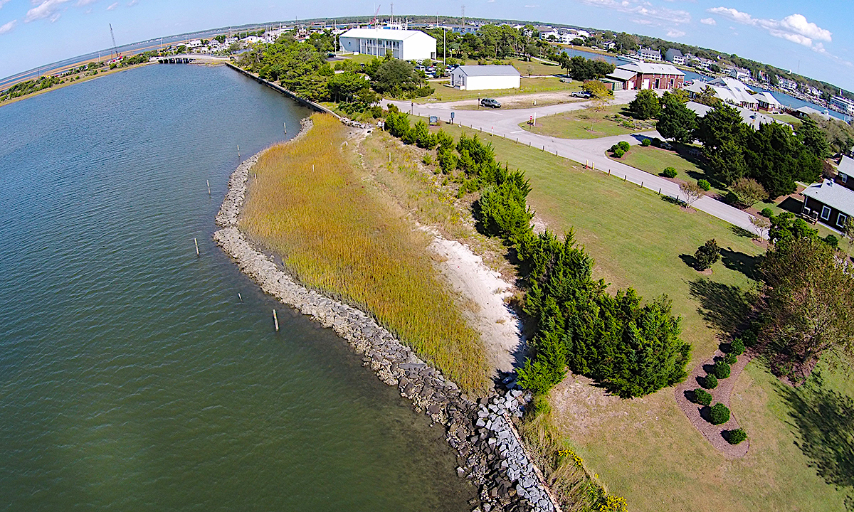 image: aerial view of a living shoreline.