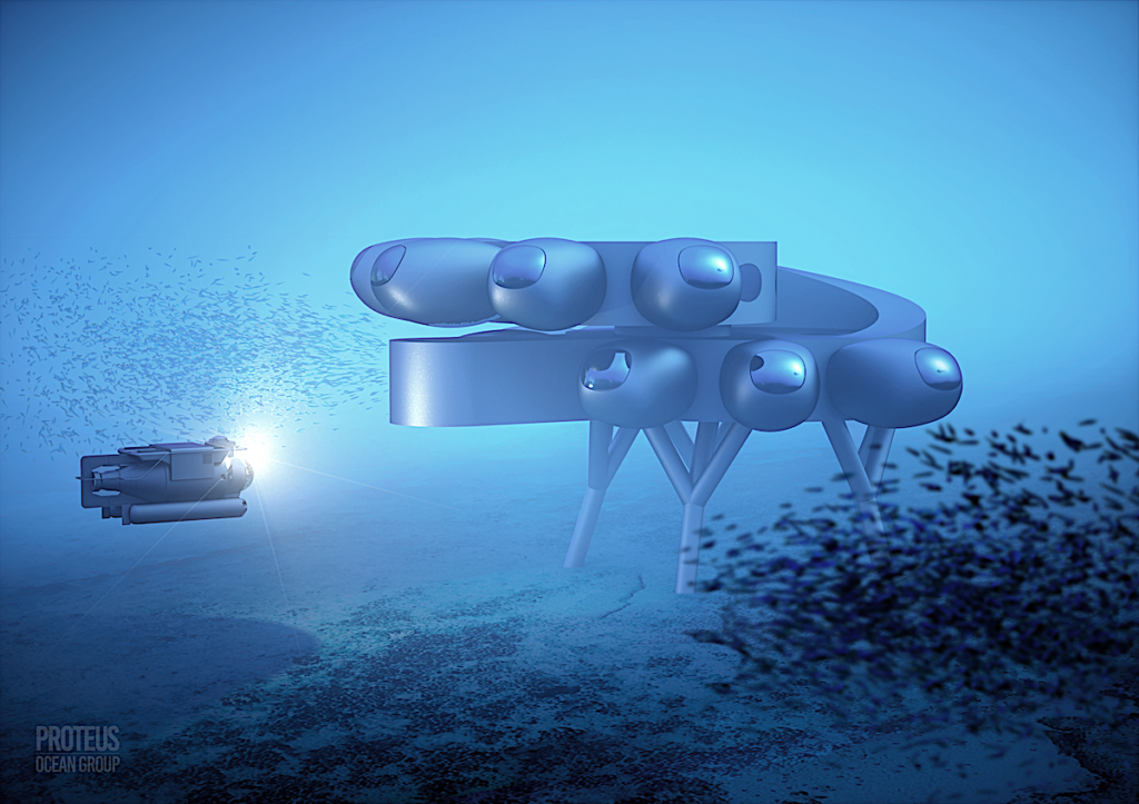 image: concept art for the Proteus underwater research station.