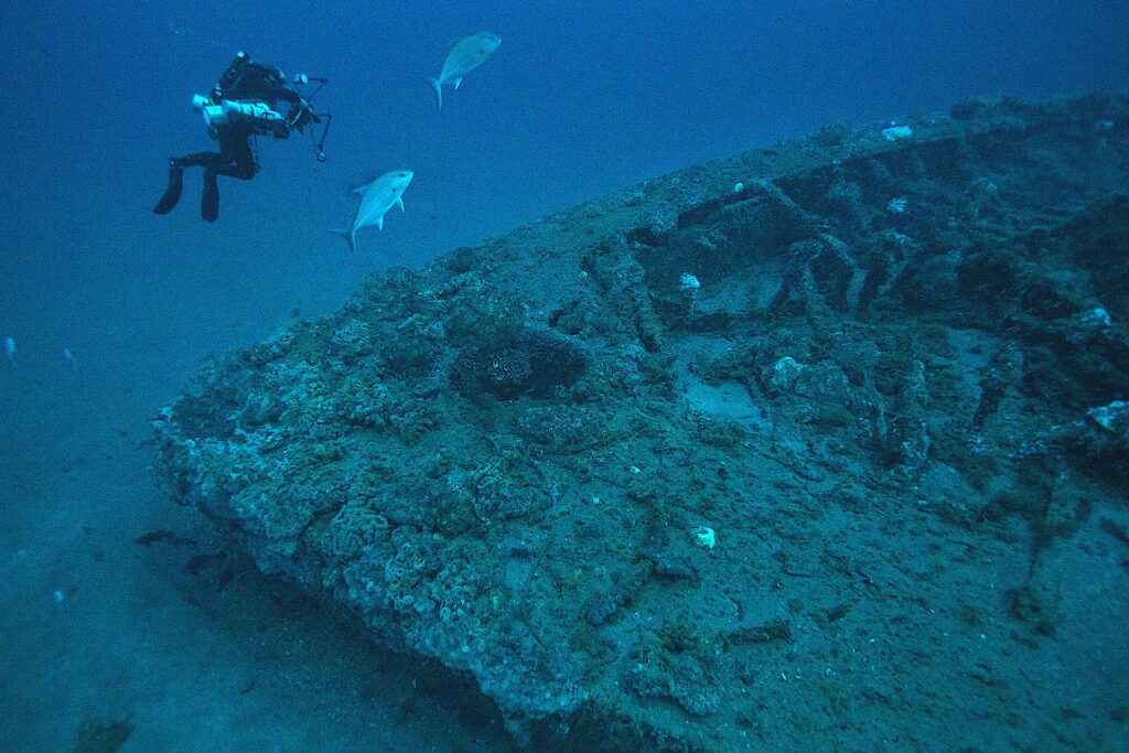 image: USS Monitor National Marine Sanctuary's ship at rest on the seabed.