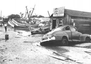 shrimp boats at Southport waterfront after Hazel