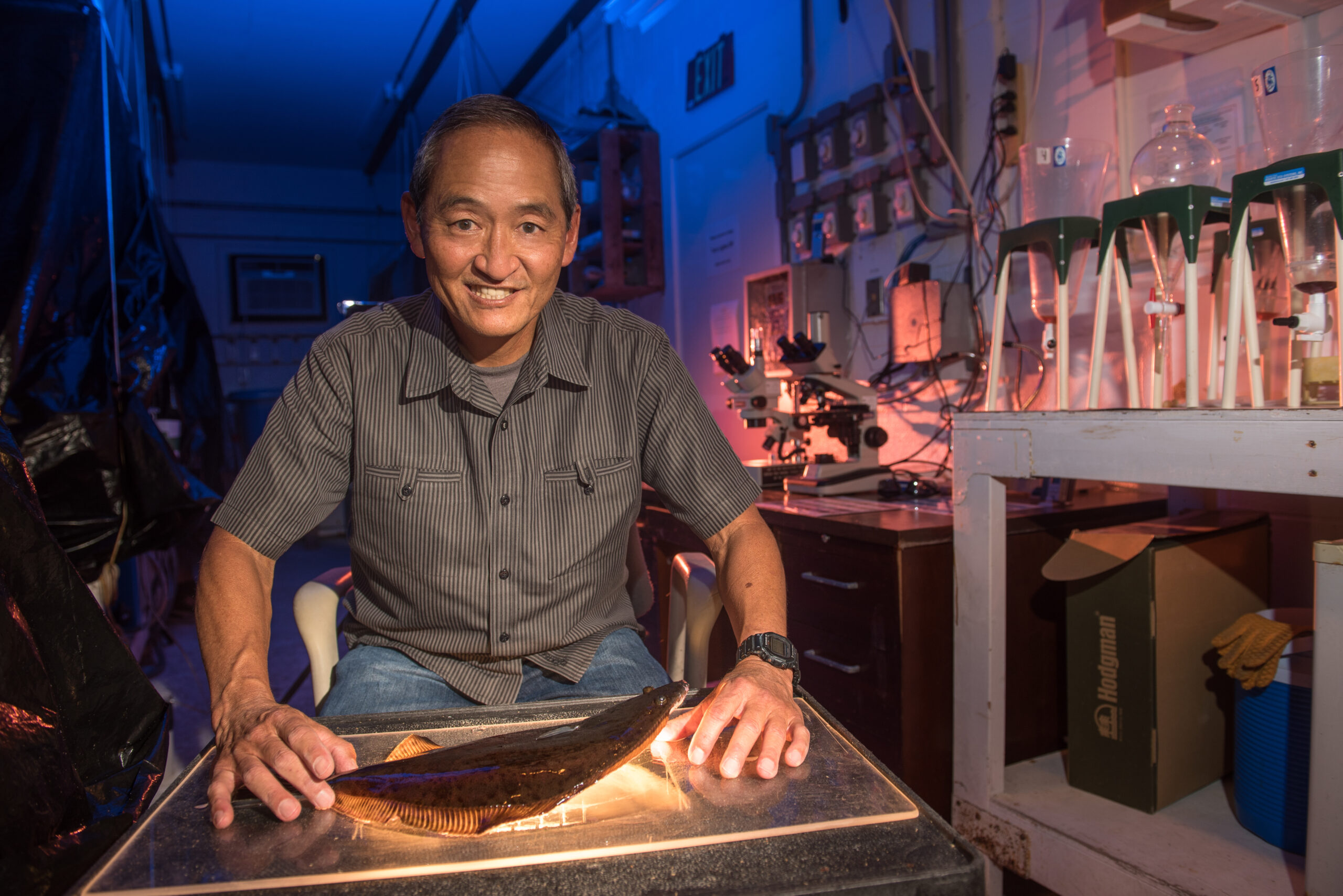 image: UNCW’s Wade O. Watanabe and his team have pioneered research on farming different fish species, including black sea bass. Credit: UNCW.