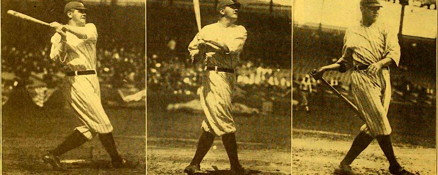 image: Baseball star Babe Ruth with a bat in his hand at a baseball game.