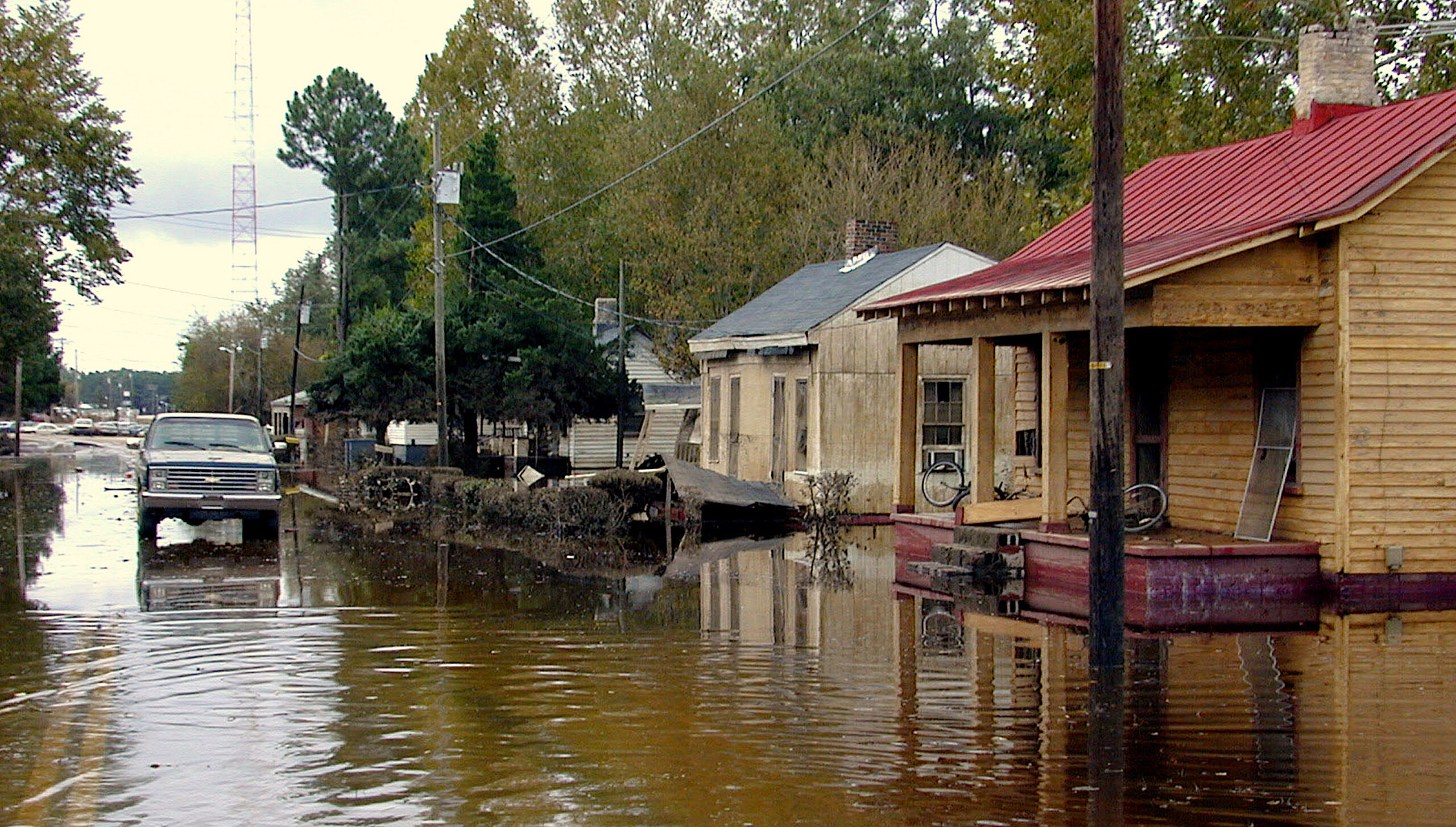 Flooded street in Princeville, North Carolina.