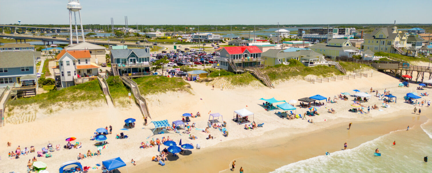 image: aerial of Surf City beach.