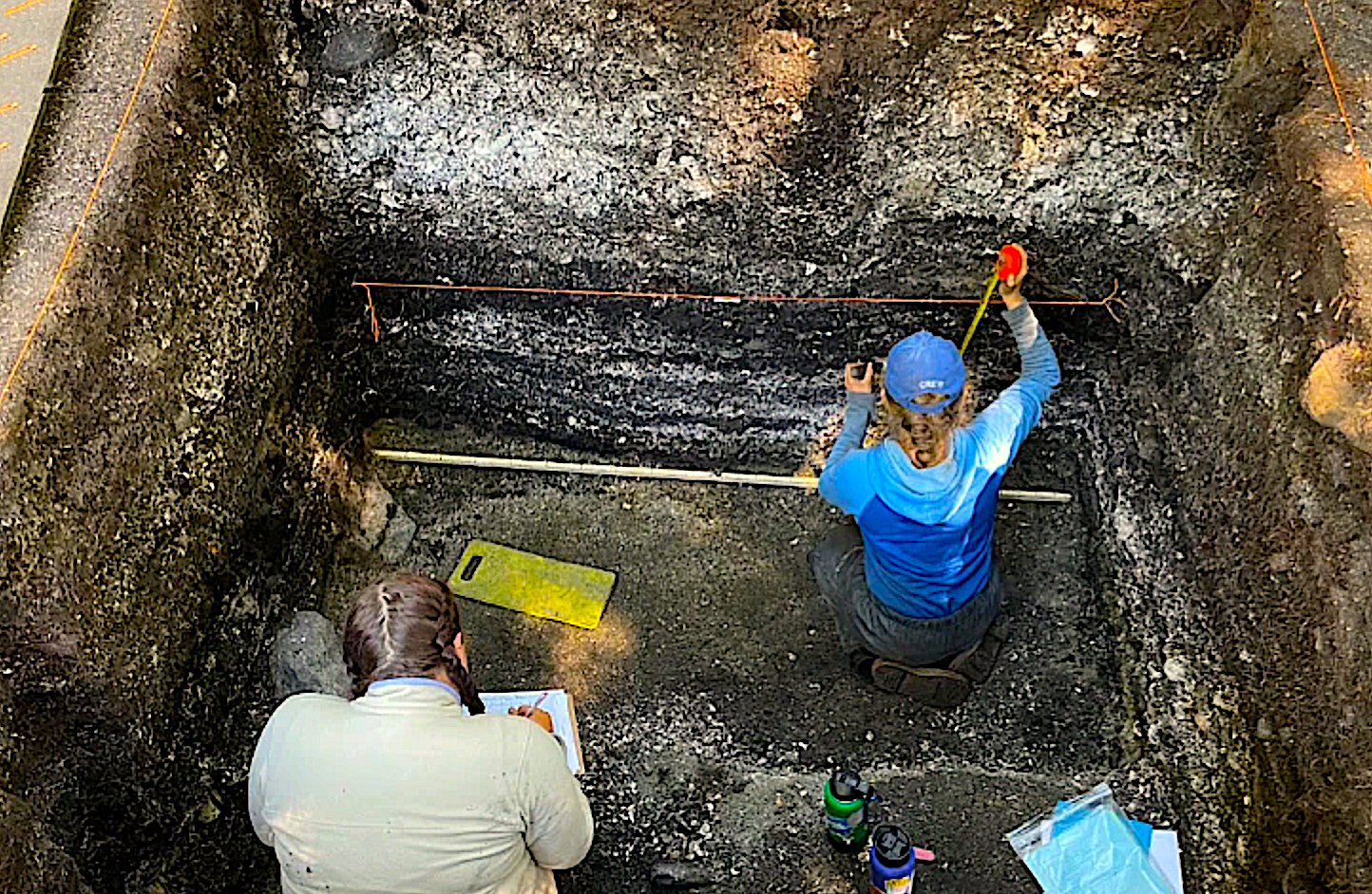 image: Dense shell midden deposit spanning the past 1000 years as exposed during excavation at a Tseshaht First Nation village in the Pacific Northwest (Photo credit: Iain McKechnie).
