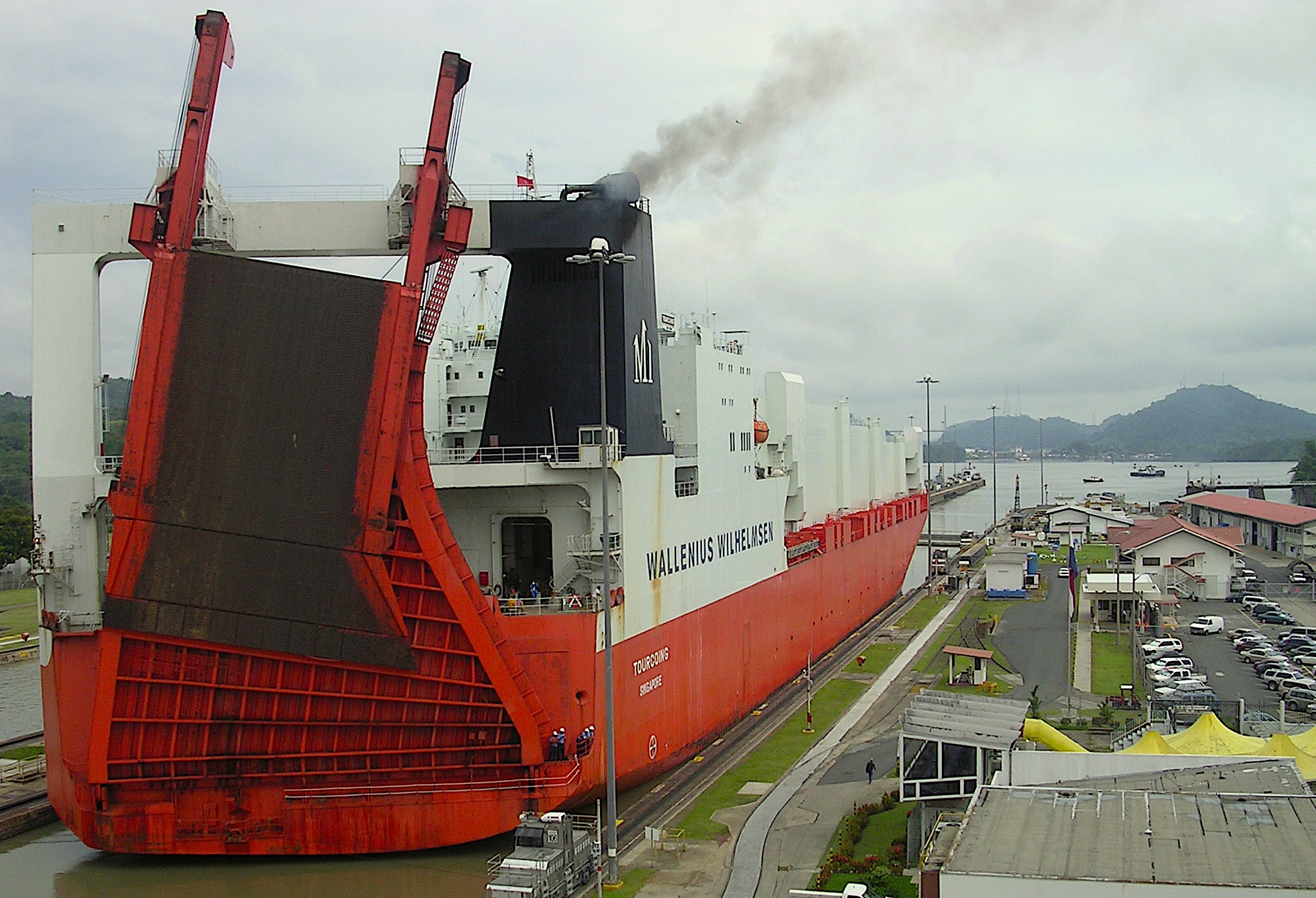 image: Ship passing through Panama Canal.
