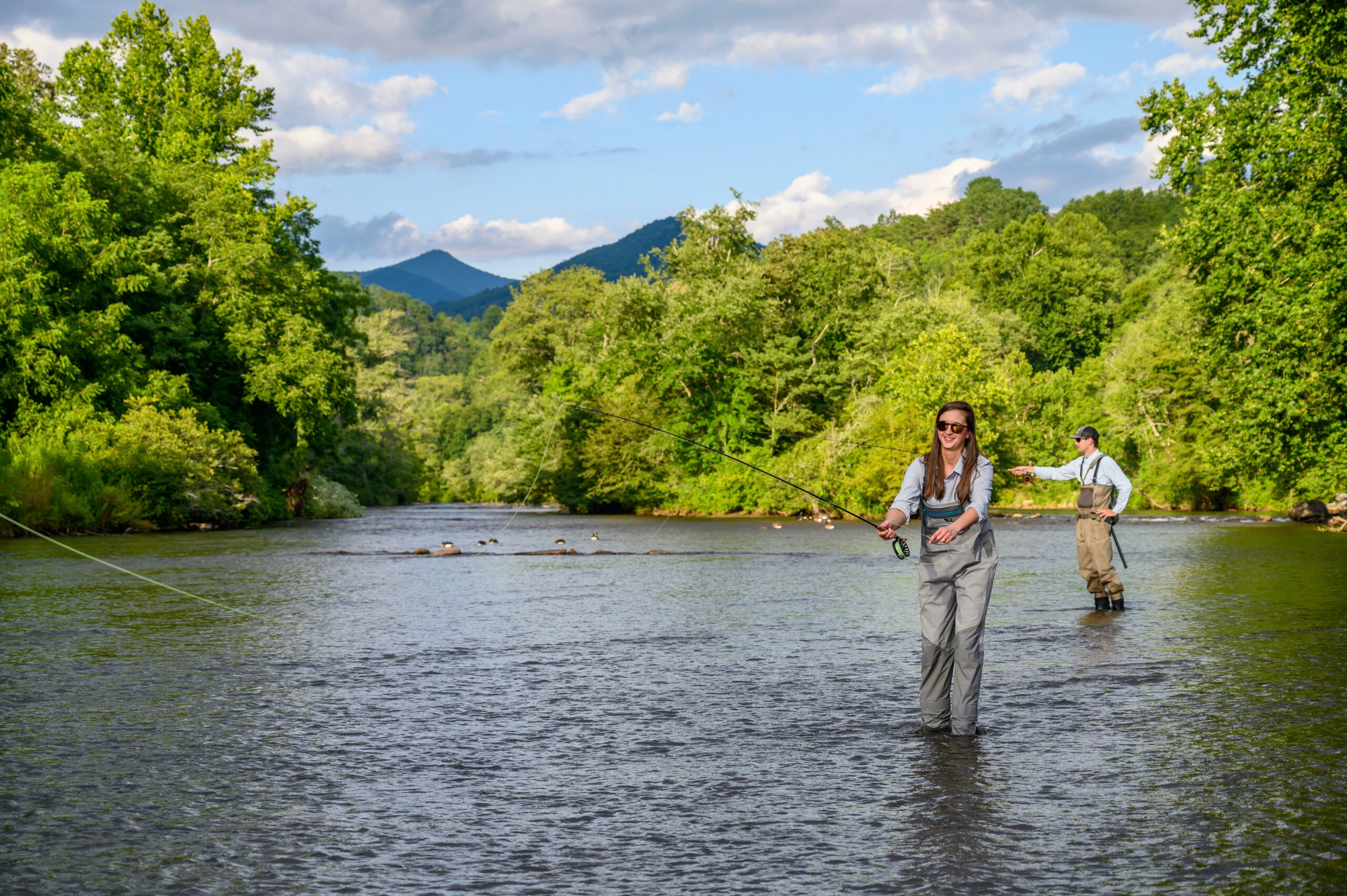 Fly fishing on the Tuckasegee River in the Webster area in Jackson County, NC.