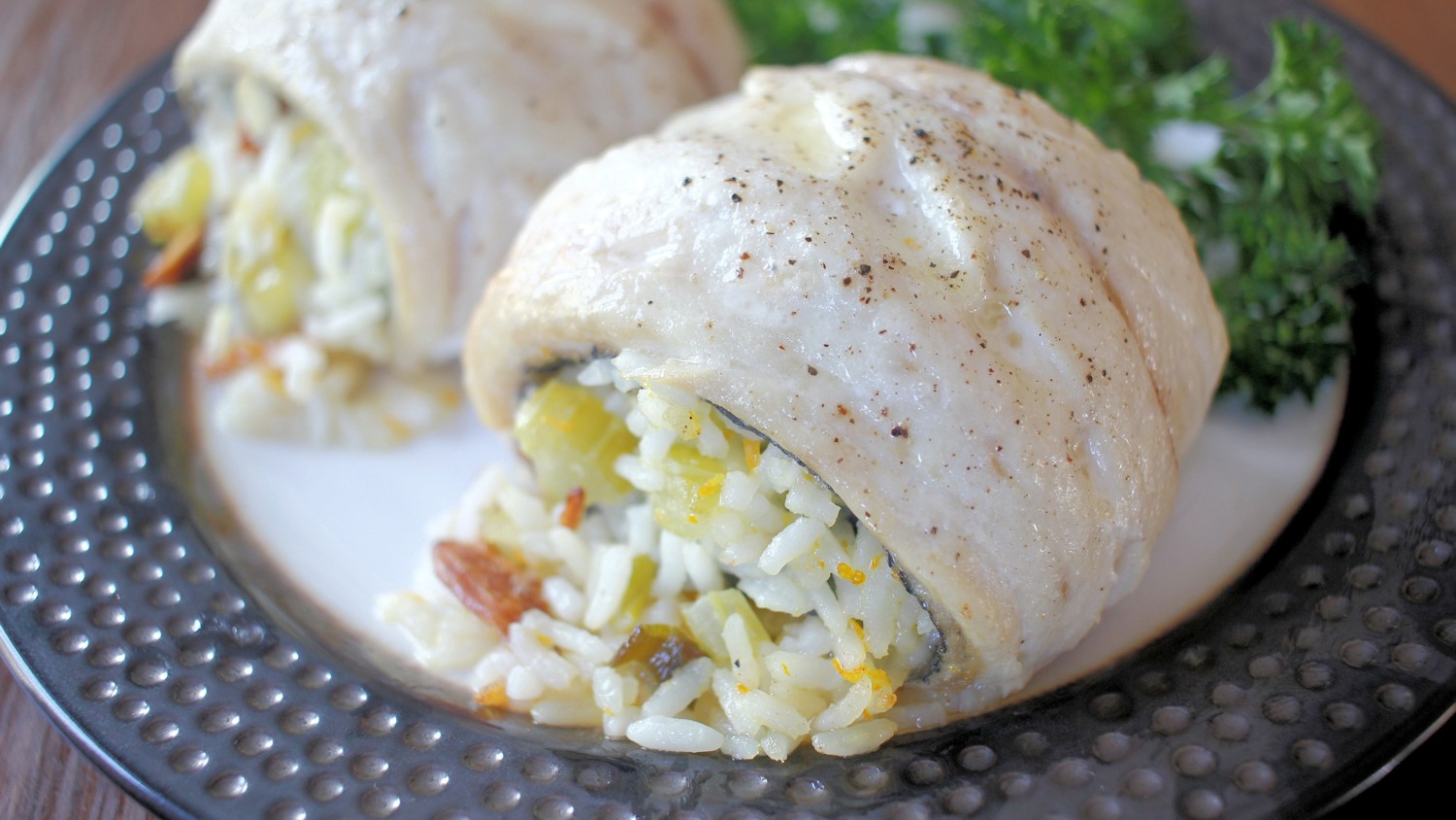 Baked Spotted Trout with Orange-Rice Stuffing-vl