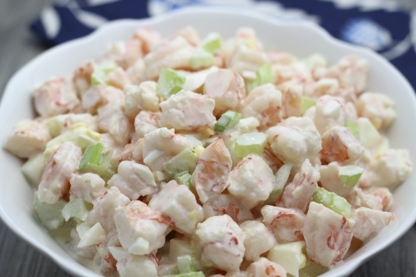 image: chopped shrimp salad.