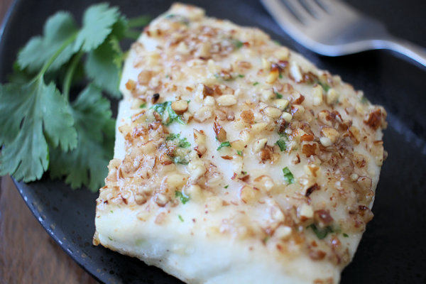 image: pecan encrusted grouper with fresh cilantro