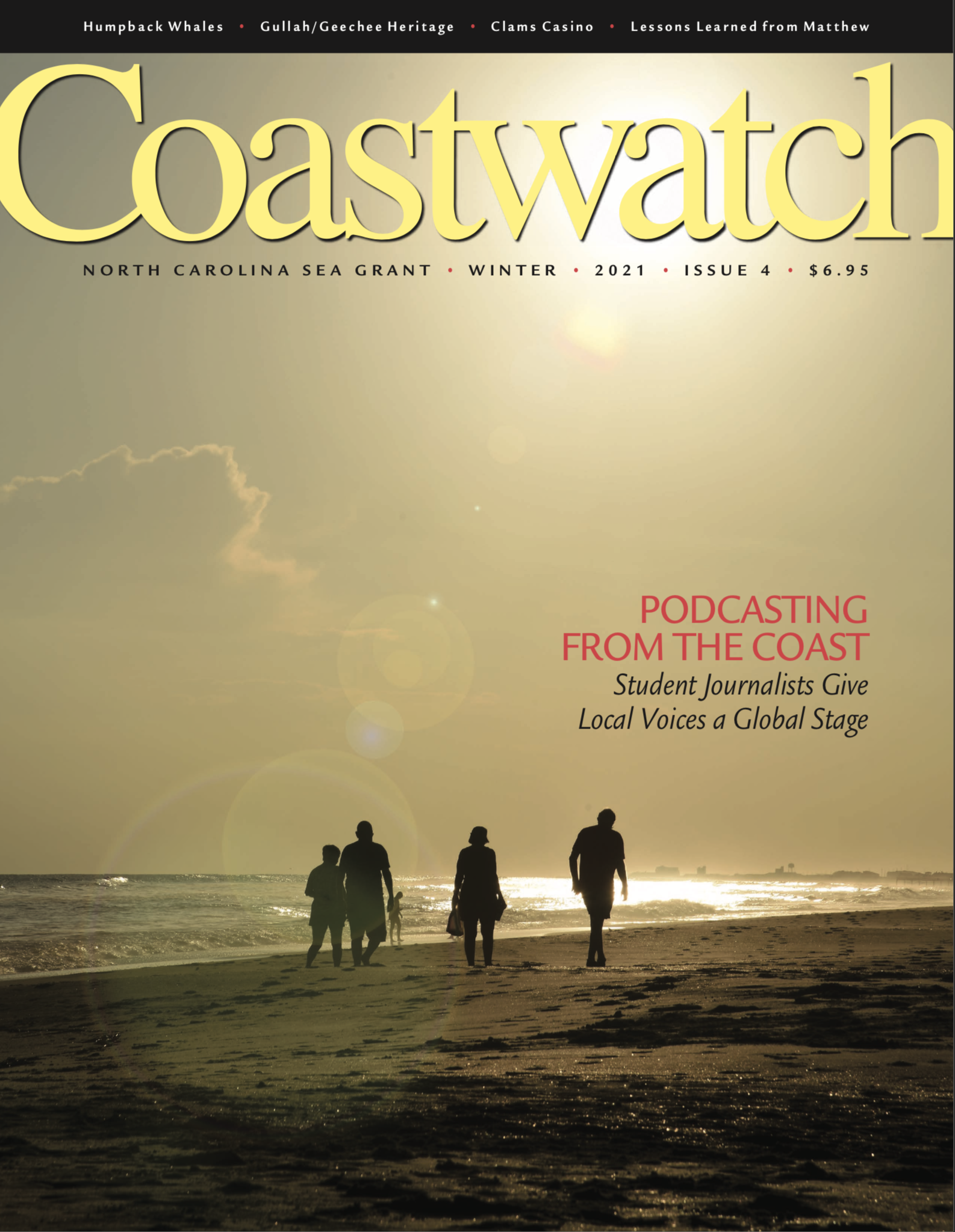 magazine cover image of beachgoers: The Winter issue is the last in 2021 for North Carolina Sea Grant's flagship publication, which earned seven state and national honors during the year.
