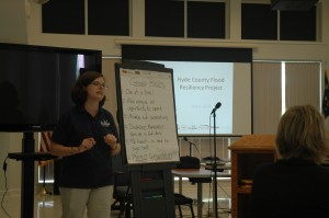 Jessica Whitehead, Coastal Communities Hazards Adaptation Specialist with NC Sea Grant, facilitates a meeting between Sea Grant representatives and Hyde County stakeholders. Photo by Rhett Register.