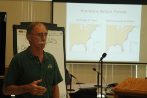 Spencer Rogers discusses storms at a meeting in Hyde County, NC.