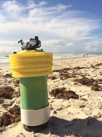 A drifter about to be deployed on Carolina Beach.