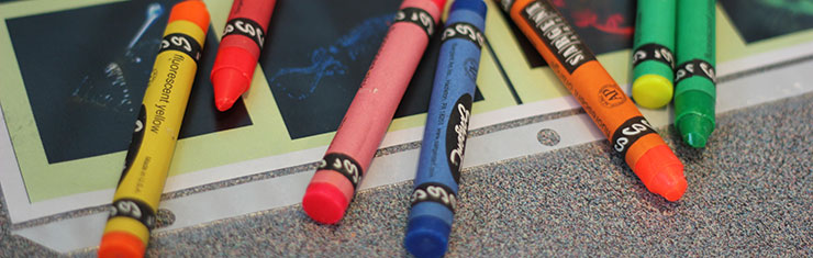 Crayons on a table