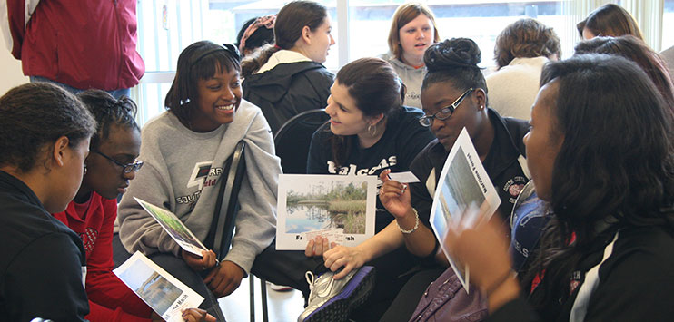 Students discussing a group project