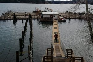 Dock and floating platforms on water