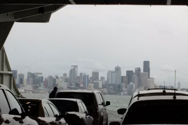 View of Seattle skyline from ferry