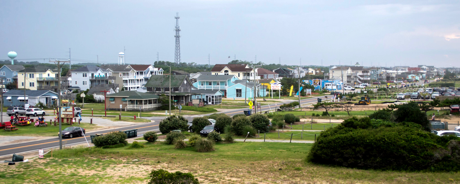 A scene looking up the main street through the Town of Nags Head in the Outer Banks