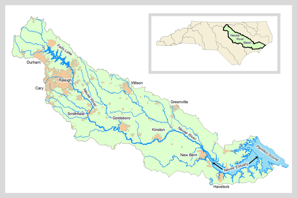 Illustrated map of the Neuse River Basin in North Carolina