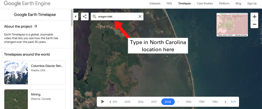 Screenshot of Google Earth timelapse of Oregon Inlet