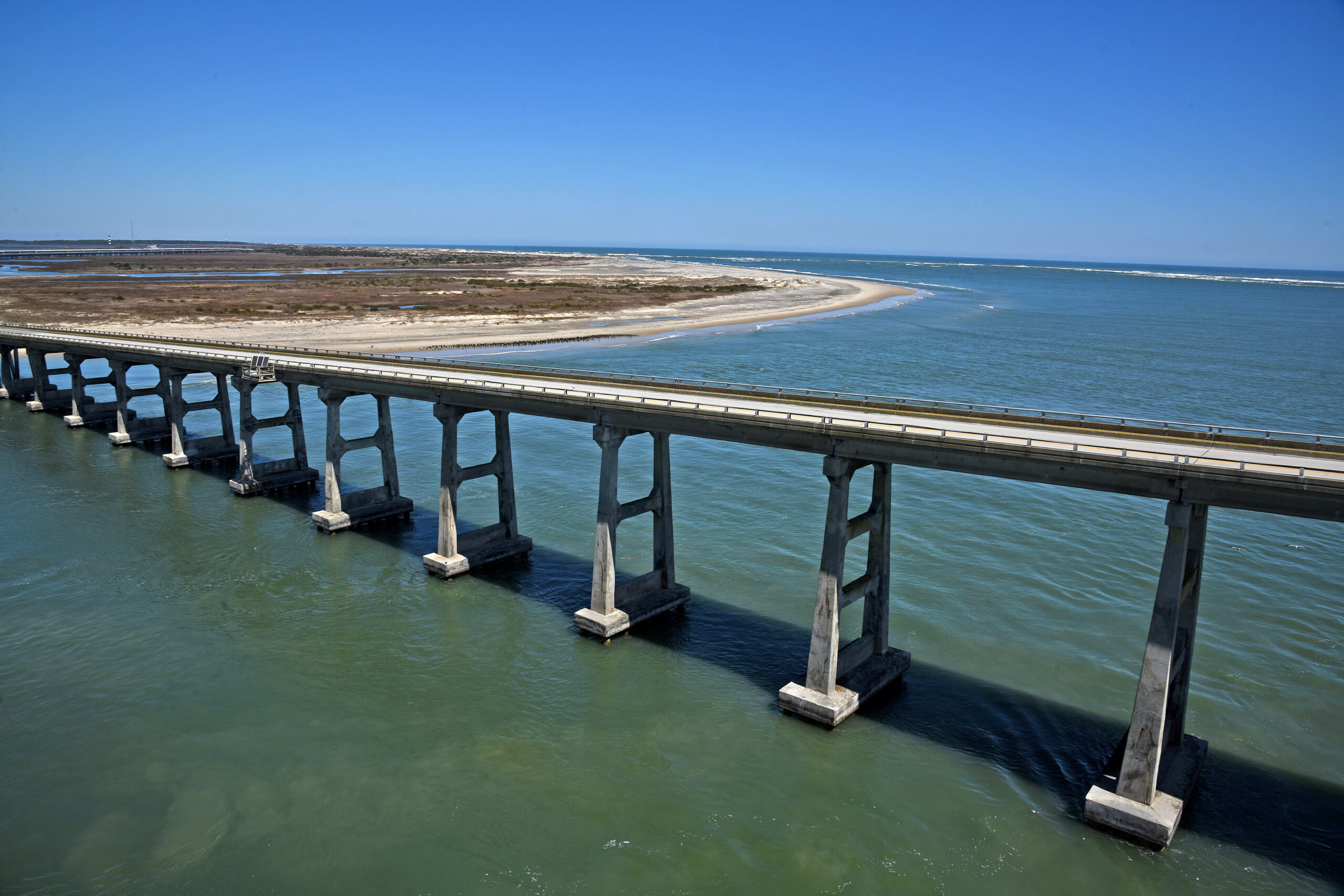 Old Bonner Bridge above the waters of the at Oregon Inlet