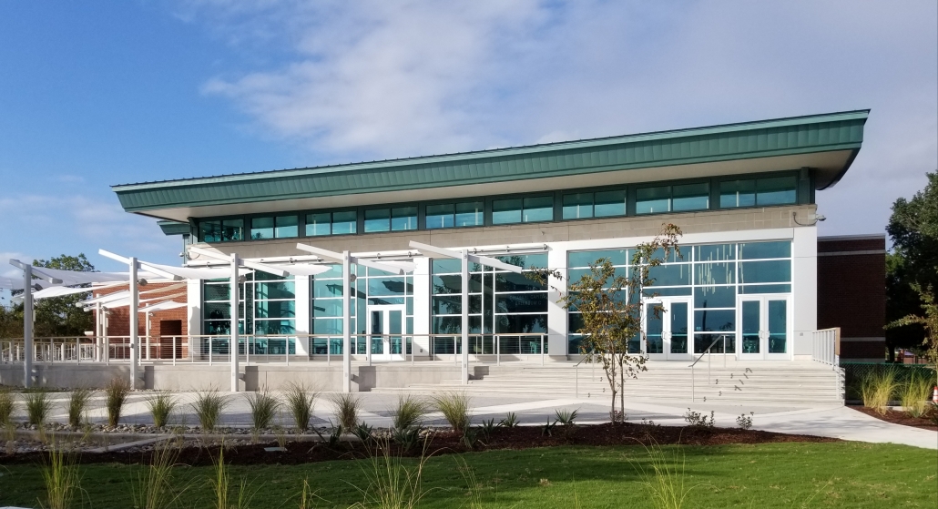 exterior image of the Riverfront Convention Center in New Bern