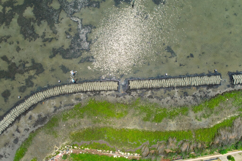 drone image of coastal waters.