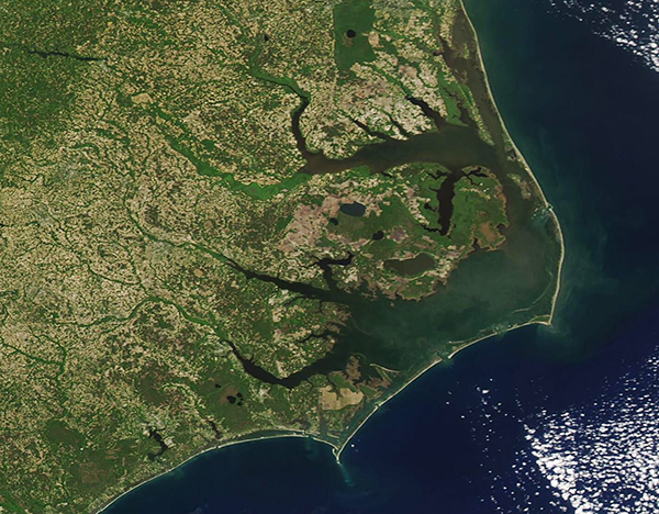 An image of NC's coast observed from space